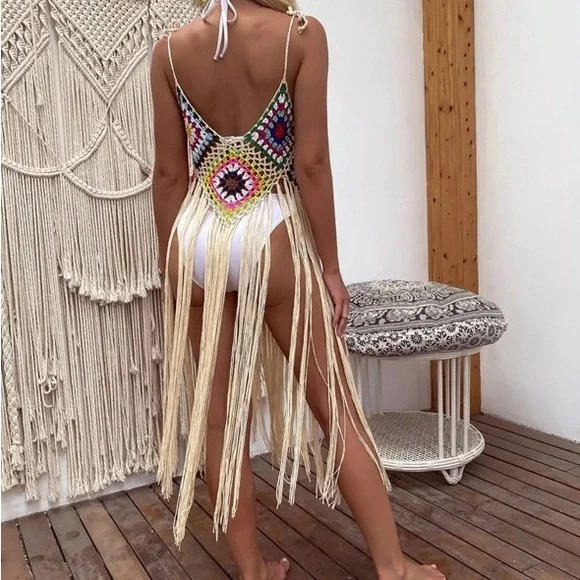 Boho Granny Square Fringe Cover Up - Picture 2 of 2